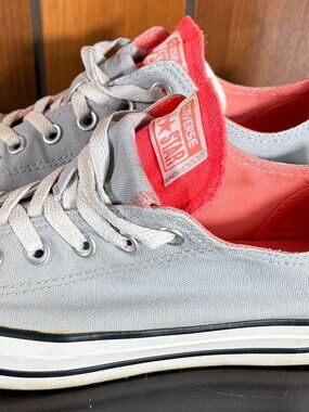 Converse All Star Low Top Gray w/ Pink (Coral) Double Tongue Womens Sz 10 - EUC